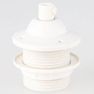 E27 Lampenfassung Thermoplast/Kunststoff weiß mit Dach und Zugentlastung Schraubring 250V/4A