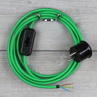 Textilkabel Grün 3-adrig mit Schnurschalter und Schutzkontakt-Stecker Anschlussleitung 2-5m