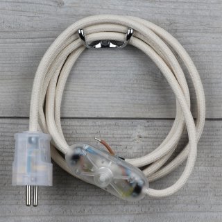 Textilkabel Anschlussleitung 2-5m elfenbein Schalter u. Schutzkontakt-Stecker transparent