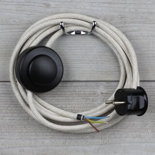 Textilkabel Kiesel 3-adrig mit Fußschalter und Schutzkontakt-Stecker Anschlussleitung 2-5m