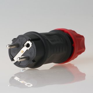 PCE Schutzkontakt Gummi-Stecker schwarz/rot 250V/16A  IP44 Kema Keur