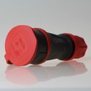 PCE Schutzkontakt Gummi-Kupplung schwarz/rot mit Deckel 250V/16A  IP44 Kema Keur