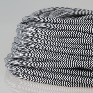 Textilkabel Stoffkabel schwarz-weiß zick-zack 3-adrig...