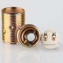 E14 Lampenfassung Metall vermessingt mit Gewindemantel und Keramik Innenkern 250V/2A