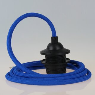 Textilkabel Dunkelblau mit E27 Dach-Lampenfassung schwarz 1-5m