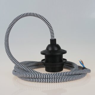 Textilkabel Schwarz-Weiß zick-zack mit E27 Dach-Lampenfassung schwarz 1-5m