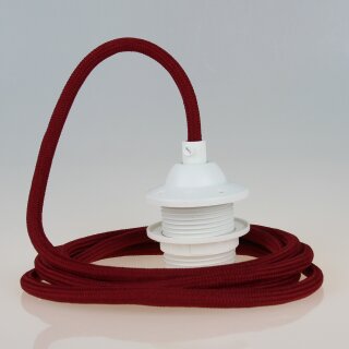 Textilkabel Bordeaux mit E27 Dach-Lampenfassung weiß 1-5m