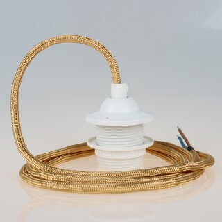Textilkabel Gold mit E27 Dach-Lampenfassung weiß 1-5m