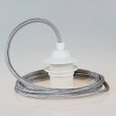 Textilkabel Silber mit E27 Dach-Lampenfassung weiß 1-5m