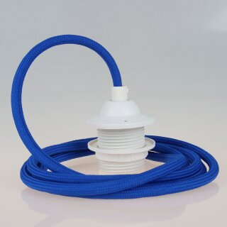 Textilkabel Dunkelblau mit E27 Dach-Lampenfassung weiß 1-5m