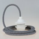Textilkabel Schwarz-Weiß zick-zack mit E27 Dach-Lampenfassung weiß 1-5m
