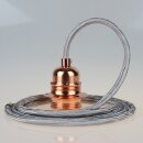 Textilkabel Silber mit E27 Lampenfassung Metall...