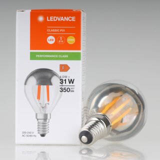 LEDVANCE LEDLeuchtmittel Kopfspiegellampe silber 4W=(31W) 240V Tropfen-Form klar 2700K warmweiß 350 Lumen