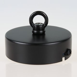 Lampen-Baldachin 80x25 Metall schwarz mit Ringnippel 22mm für Kettenaufhängung