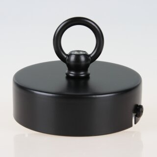 1-Loch Lampen-Baldachin 80x25 Metall schwarz mit Ringnippel 30mm für Kettenaufhängung