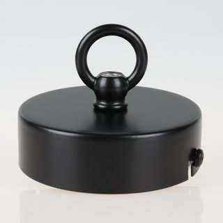 Lampen-Baldachin 80x25 Metall schwarz mit Ringnippel 30mm für Kettenaufhängung