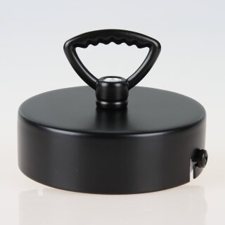 1-Loch Lampen-Baldachin 80x25 Metall schwarz mit Zahn-Ringnippel 42mm für Kettenaufhängung