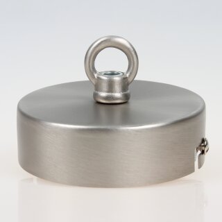 1-Loch Lampen-Baldachin 80x25 Metall Edelstahloptik mit Ringnippel 22mm für Kettenaufhängung