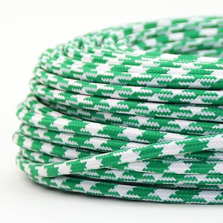 Textilkabel Stoffkabel grün-weiß Hahnenkamm Muster 3-adrig 3x0,75 Gummischlauchleitung 3G 0,75 H03VV-F textilummantelt