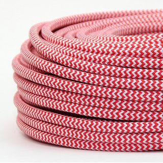 Textilkabel Stoffkabel rot-weiß Zick Zack Muster 3-adrig 3x0,75 Gummischlauchleitung 3G 0,75 H03VV-F textilummantelt