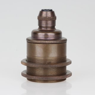 E27 Vintage Metall Lampenfassung antik fume mit Klemmnippel Zugentlaster und 2 Schraubringe