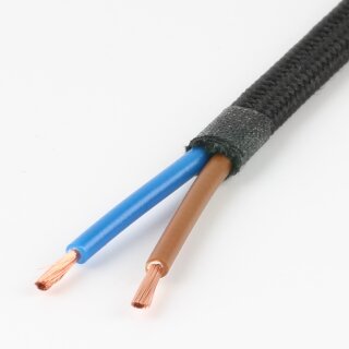 Textilkabel schwarz 2-adrig 2×0,75 mm² Flachleitung H03VVH2-F – Meterware
