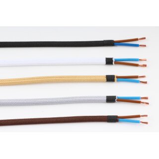 Stoffkabel Für Lampen – 2-adrig, Leinen-Optik In Braun/Beige, 10 Meter, Made In Italy
