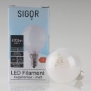 Sigor E14 LED Filament Tropfenlampe matt 4,5W = (40W) 470lm warmweiß dimmbar