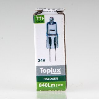 GY6,35 Toplux Halostar 24V 50W Halogen Leuchtmittel 840 Lumen 2950K warmweiß