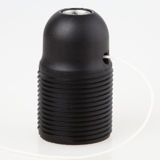 E27 Lampenfassung Kunststoff schwarz mit Zugschalter und Au&szlig;engewinde