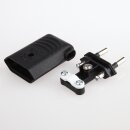 Eurostecker Europa-Flachstecker schwarz 250V/6A mit Schraubkontakte und seitlichem Kabelauslass