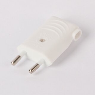 Eurostecker Europa-Flachstecker weiß 250V/6A mit Schraubkontakte und seitlichem Kabelauslass