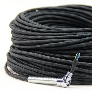 Textilkabel-Stoffkabel schwarz, 3-adrig 3x0,75, extra dünn