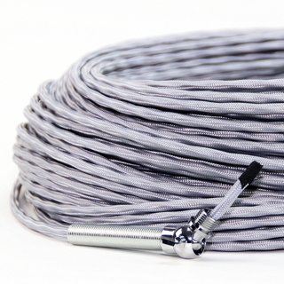 Textilkabel-Stoffkabel silber 3-adrig 3x0,75 extra dünn