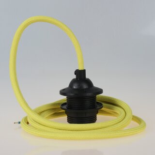 Textilkabel Gelb mit E27 Dach-Lampenfassung schwarz 1-5m