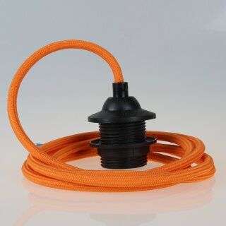 Textilkabel Orange mit E27 Dach-Lampenfassung schwarz 1-5m