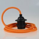 Textilkabel Orange mit E27 Dach-Lampenfassung schwarz 1-5m
