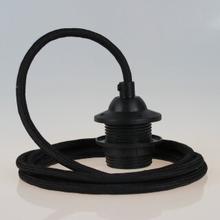 Textilkabel Schwarz mit E27 Dach-Lampenfassung schwarz 1-5m